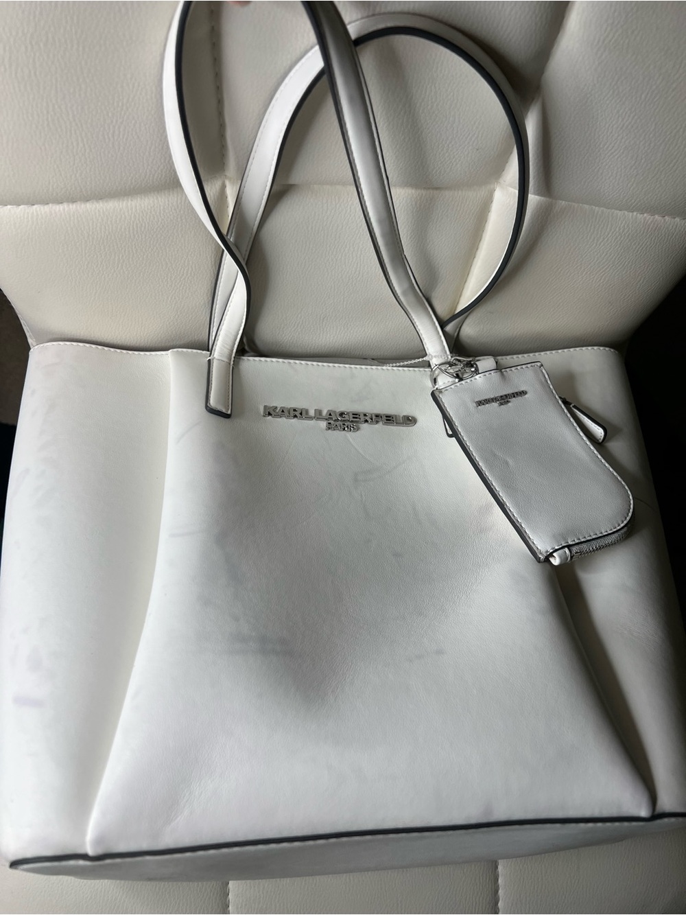 Karl Lagerfeld White Tote with Card Pouch and Silver Logo - Picture 4 of 4